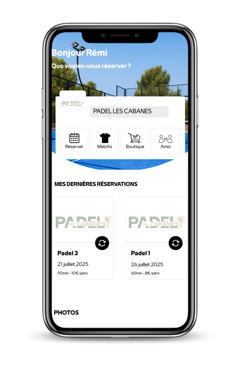 application padel les cabanes application mobile pour réserver un terrain de padel